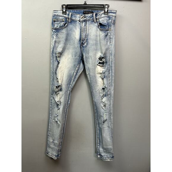 M. Society Politically Incorrect Jeans Distressed Mens 36x32 Measures 34x31 - Picture 2 of 9